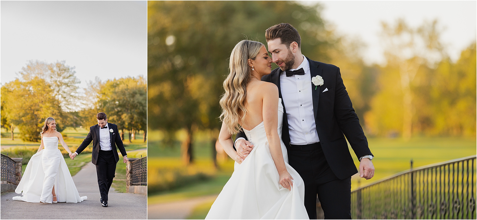 bride and groom portrait at Fiddler’s Elbow Country Club during golden hour