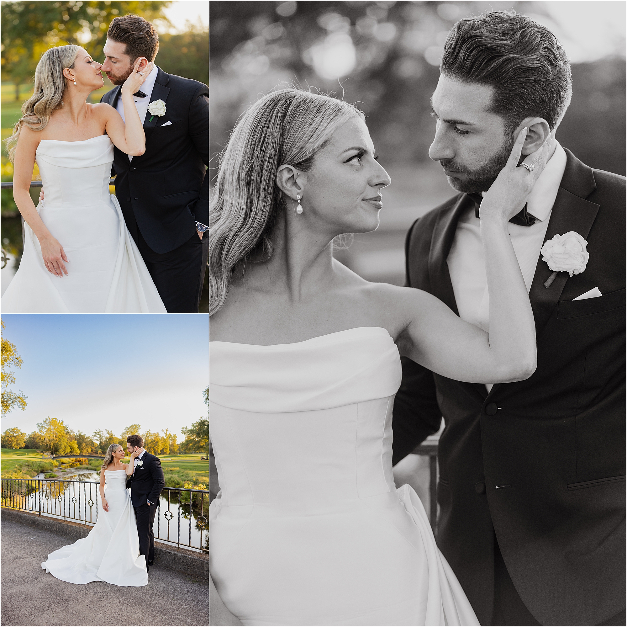 bride and groom portrait at Fiddler’s Elbow Country Club during golden hour