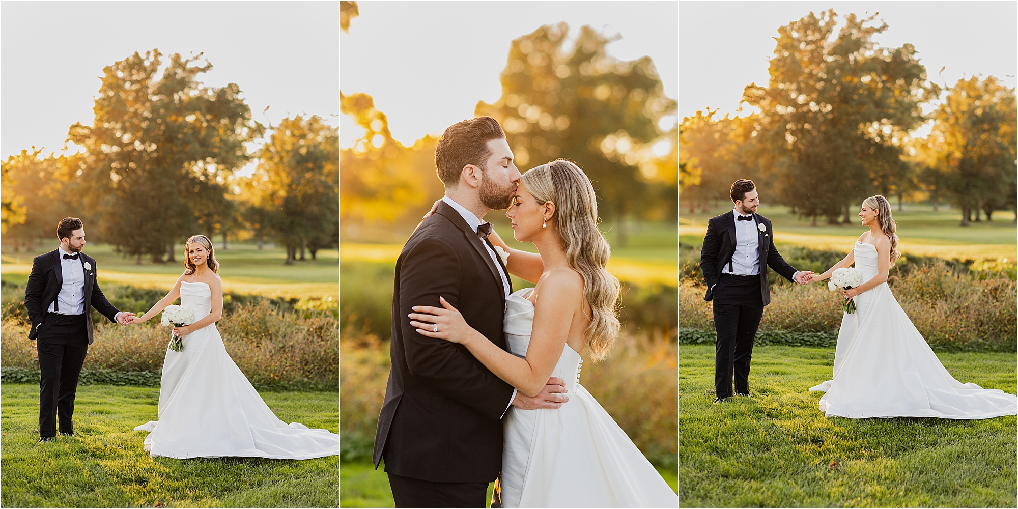 bride and groom portrait at Fiddler’s Elbow Country Club during golden hour