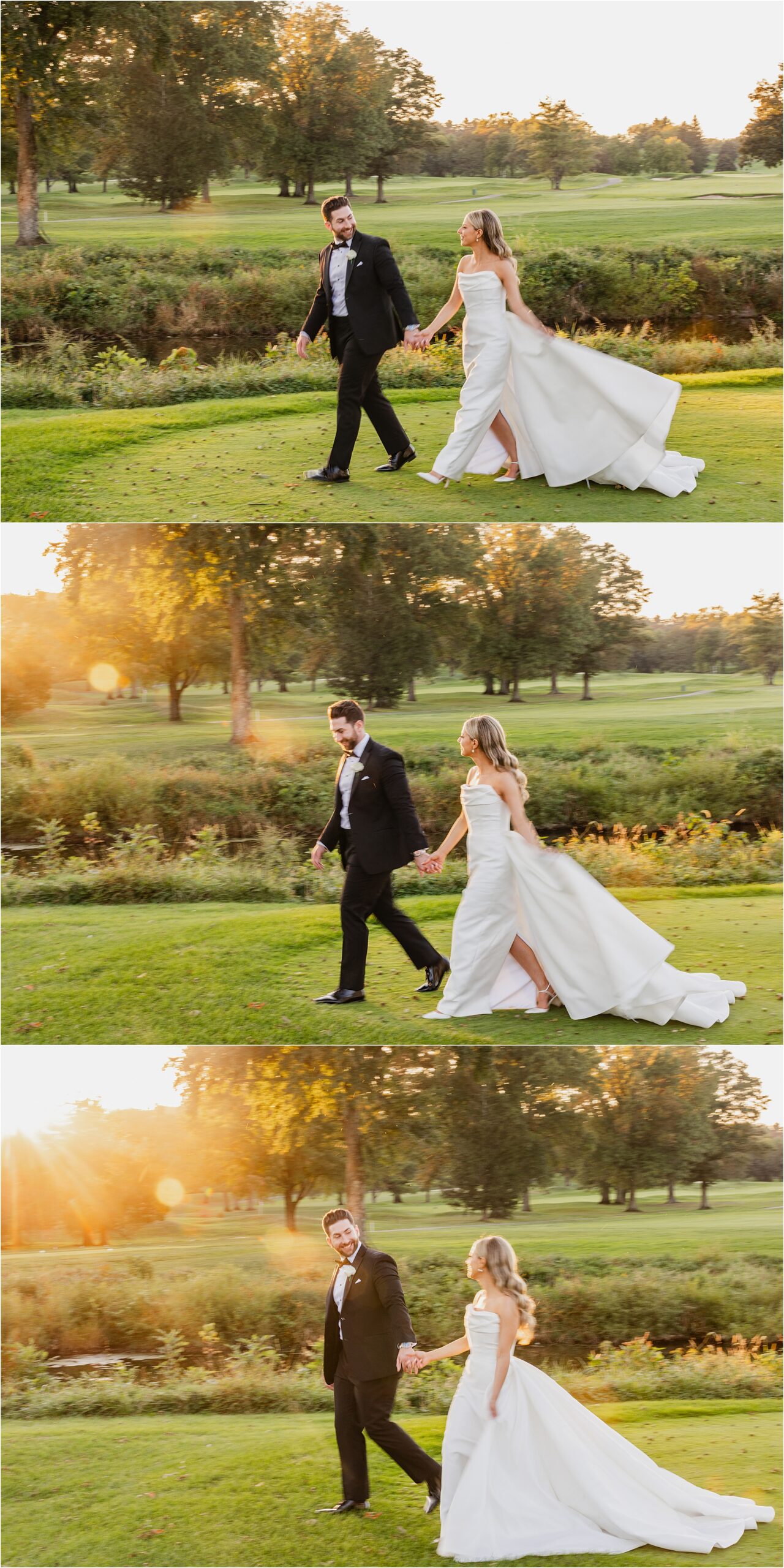 bride and groom portrait at Fiddler’s Elbow Country Club during golden hour